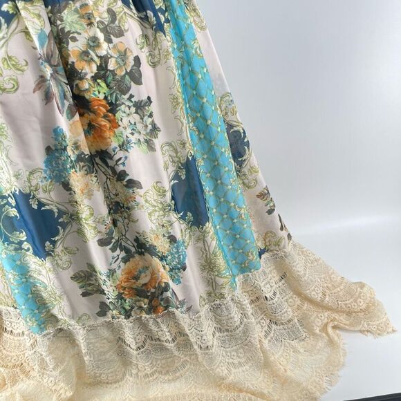 Aratta Silent Journey Boho Floral Halter Maxi Dress Lace Hem Large Goddess Style - Picture 13 of 16